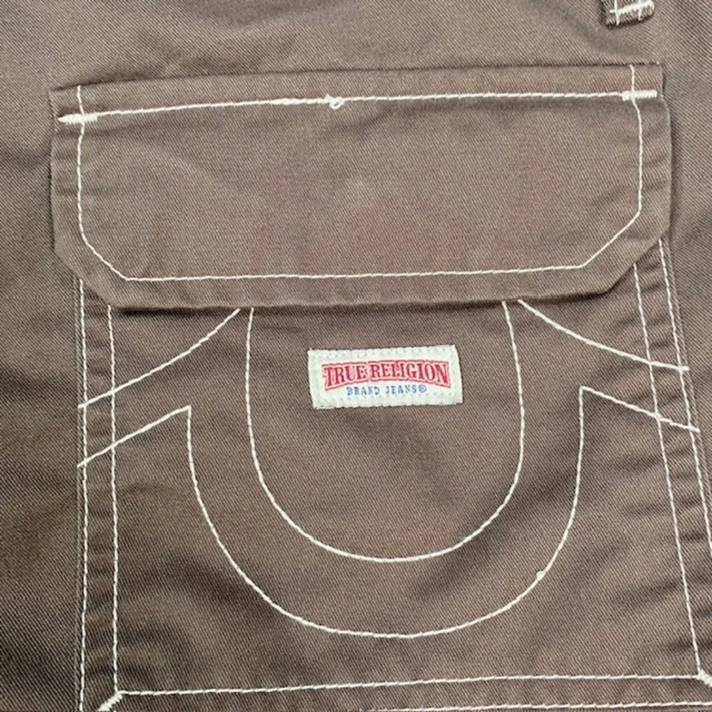 True Religion Mens Brown Contrast Stitch Cargo Pants Straight Leg Size 36 108335